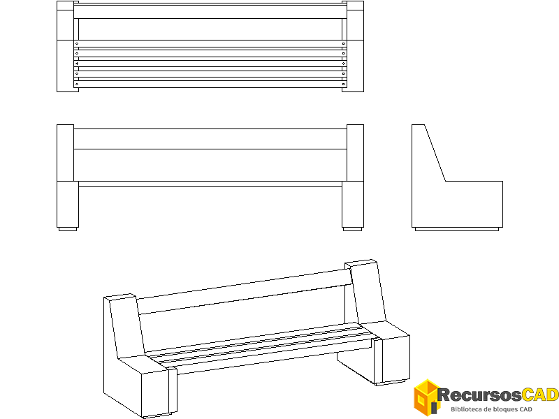Bloques DWG de Bancos Urbanos: Vistas en Planta y Alzados