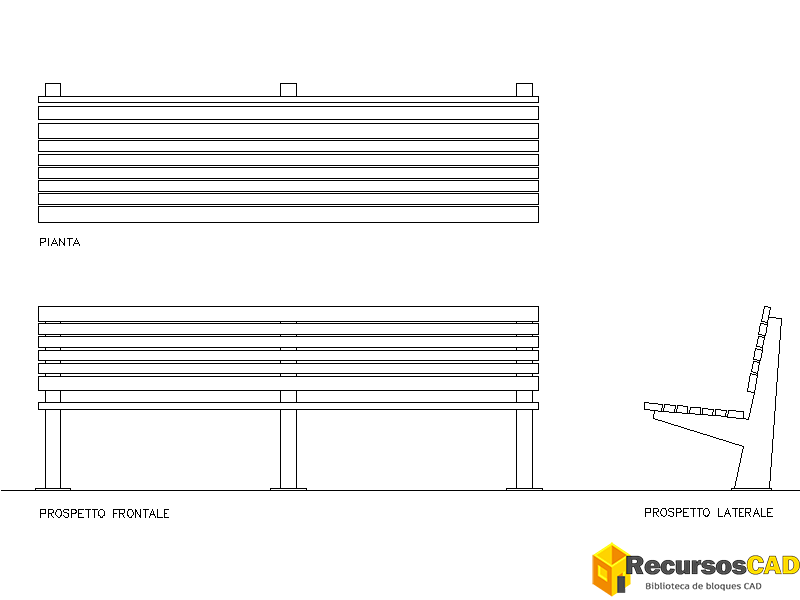 Bloques DWG de Bancos Urbanos: Vistas en Planta y Alzados