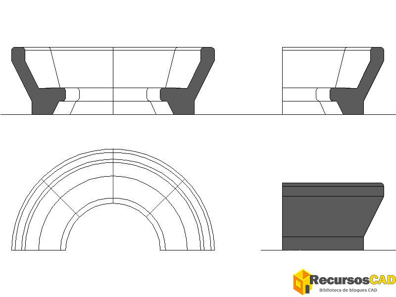 Bloques DWG de Bancos Urbanos: Vistas en Planta y Alzados