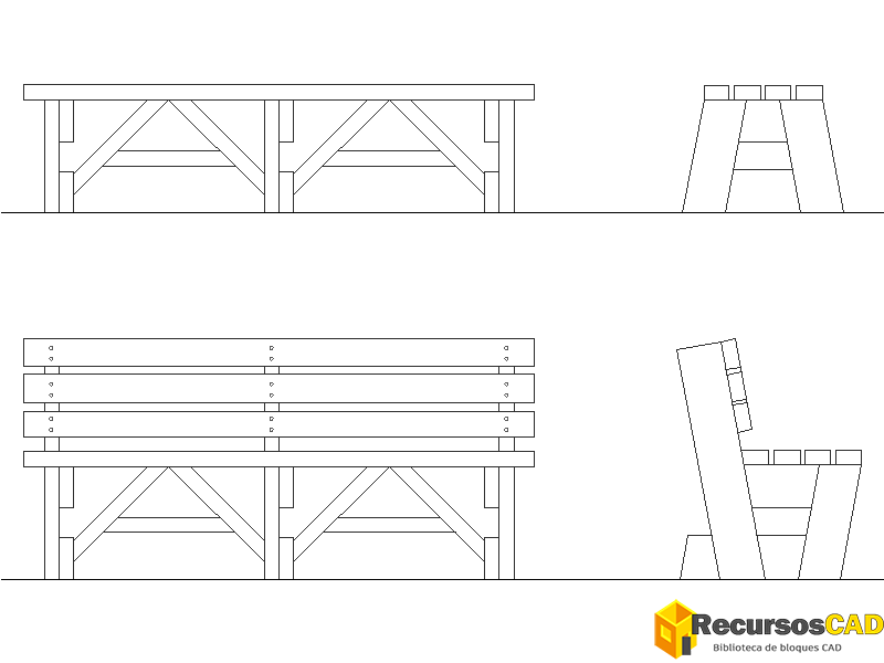 Bloques DWG de Bancos Urbanos: Vistas en Planta y Alzados