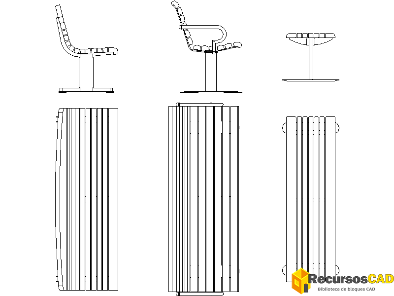 Bloques DWG de Bancos Urbanos: Vistas en Planta y Alzados