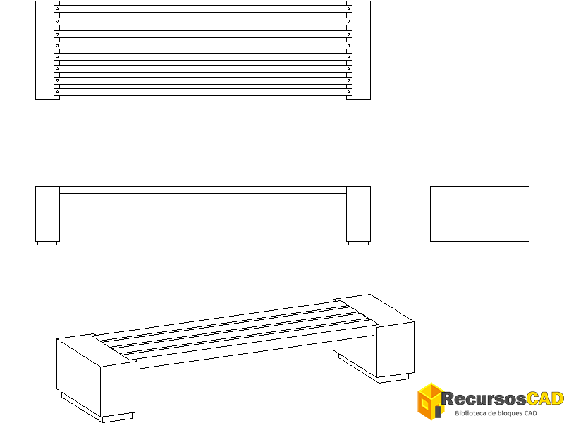 Bloques DWG de Bancos Urbanos: Vistas en Planta y Alzados