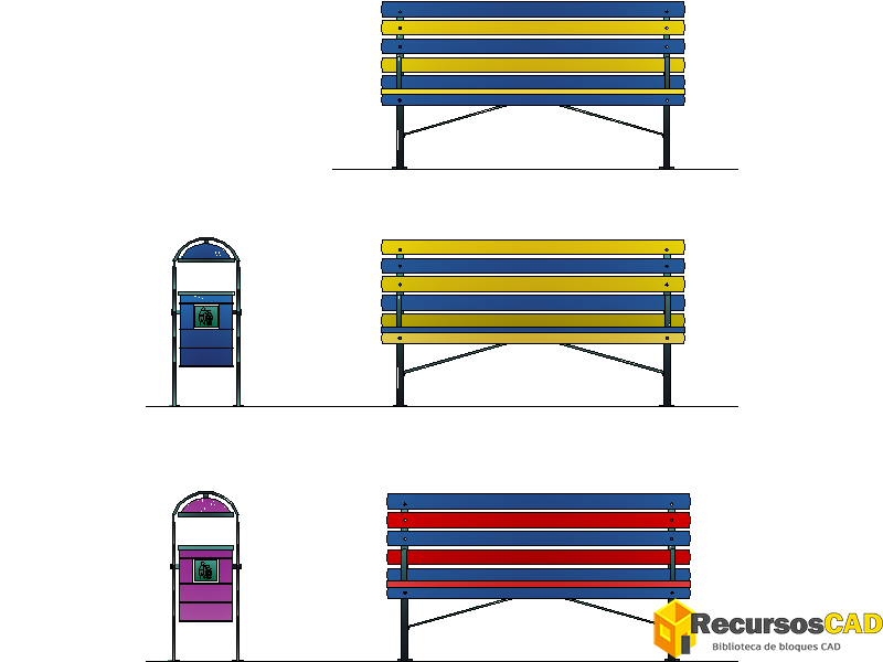 Bloques DWG de Bancos Urbanos: Vistas en Planta y Alzados
