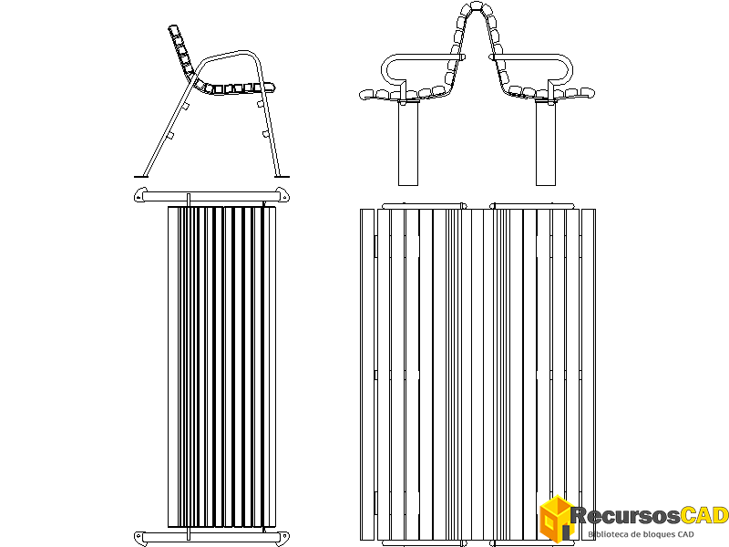Bloques DWG de Bancos Urbanos: Vistas en Planta y Alzados