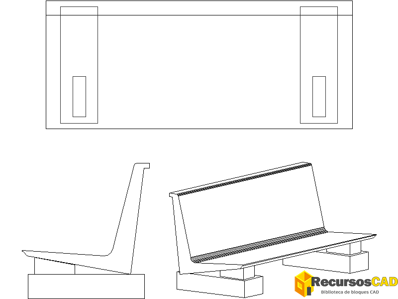 Bloques DWG de Bancos Urbanos: Vistas en Planta y Alzados