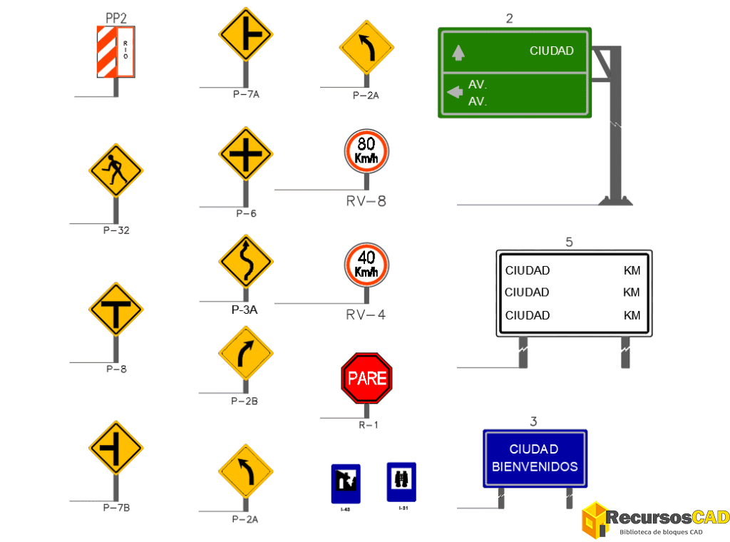 Bloques DWG de Señales de Tránsito