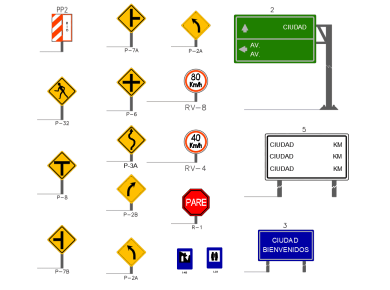Bloques DWG de senales de transito preventivas e informativas