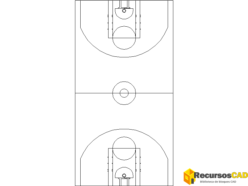 Bloques DWG de canchas de básquetbol NBA 15.2x28.7 m en planta gratis ...