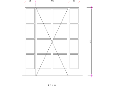 Bloques DWG de Puerta acristalado 2 hojas acotado