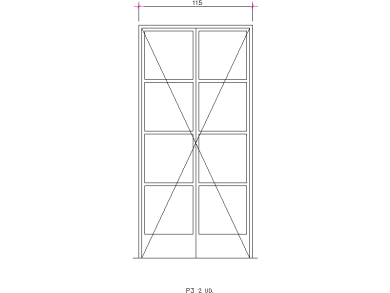 Bloques DWG de Puerta acristalado 2 hojas acotado