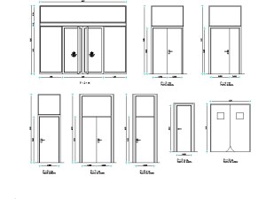 Bloques DWG de Puerta acristalado interior y exterior acotado