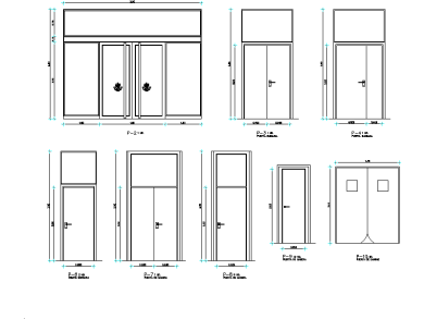 Bloques DWG de Puerta acristalado interior y exterior acotado