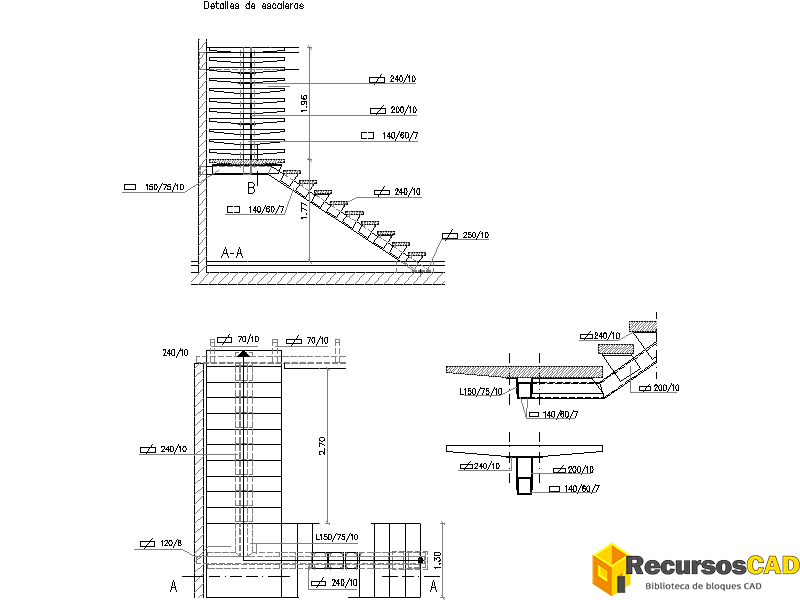 Descarga Bloques DWG: Desarrollo de Detalles de Escaleras en Plantas y ...