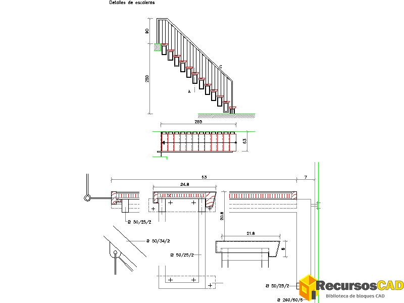 Descarga Bloques DWG: Desarrollo de Detalles de Escaleras en Plantas y ...