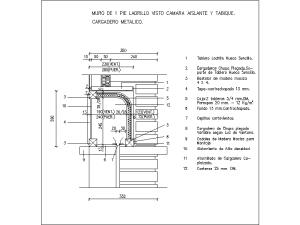 Detalles constructivos de muro de ladrillo en bloque DWG