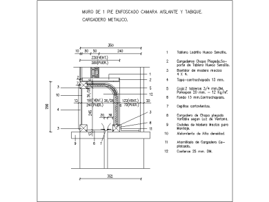 Detalles Constructivos de Muro de 1 Pie Enfoscado con Cámara Aislante y Cargadero Metálico