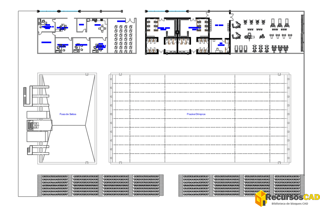 Bloques DWG de piscina semiolímpica