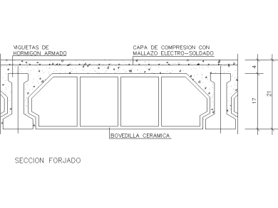 Detalles Constructivos de Sección de Forjado con Viguetas de Hormigón y Bovedilla Cerámica