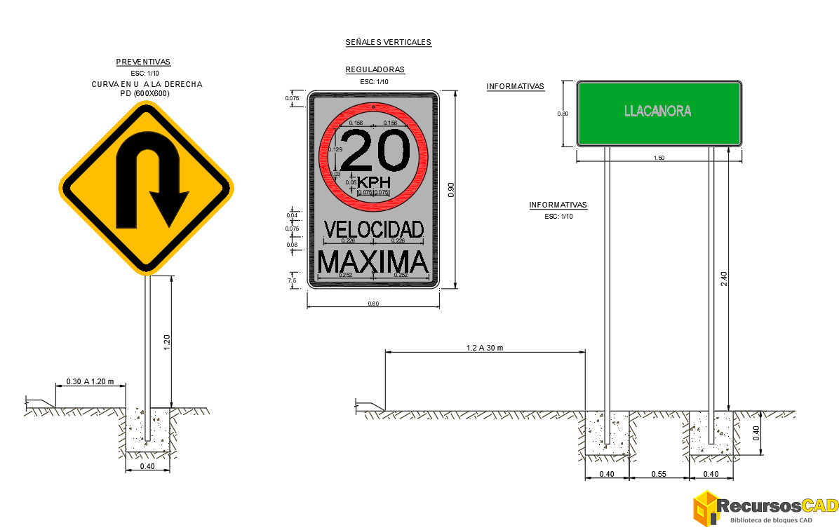 Descargar Señales de Tránsito AutoCAD DWG Gratis – Viales 2D