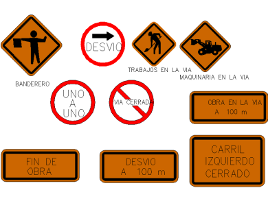 Bloques DWG de Señalización de Obra para AutoCAD 2D Gratis