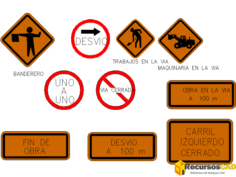 Bloques DWG de Señalización de Obra para AutoCAD 2D Gratis