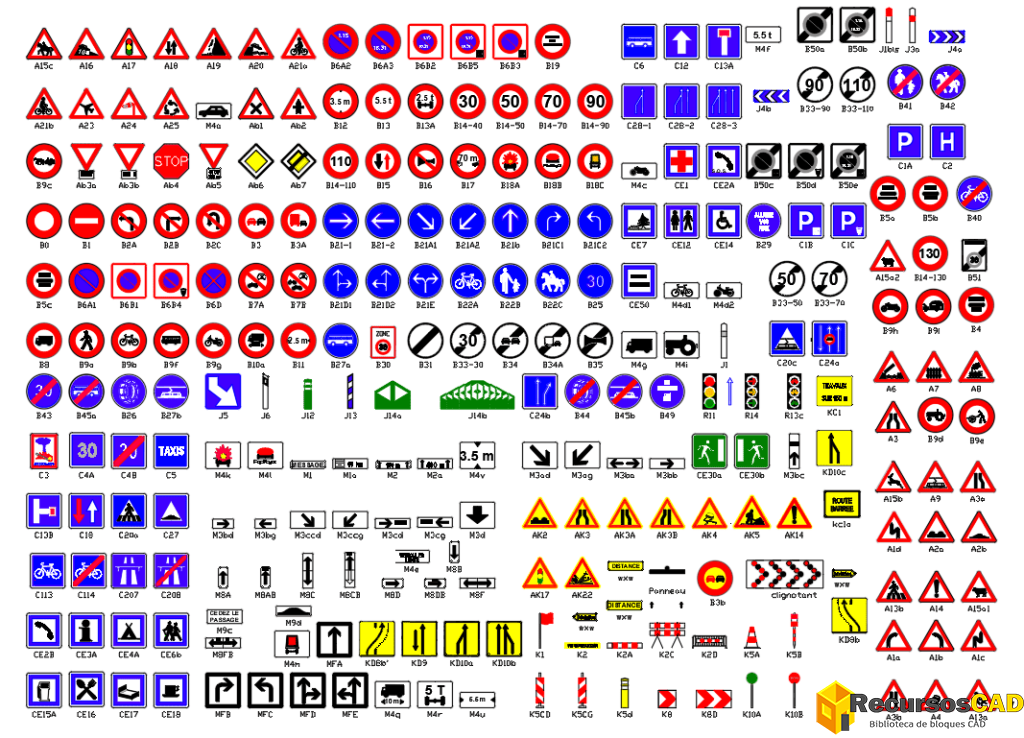 Pack Completo de Bloques DWG de Símbolos y Señalización Vial