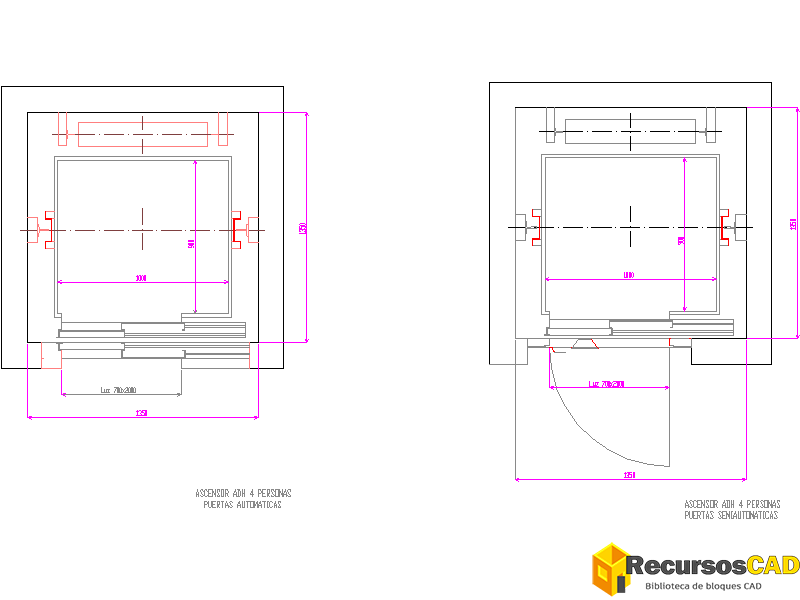 Bloques DWG para ascensor de 4 personas con puertas automáticas y ...