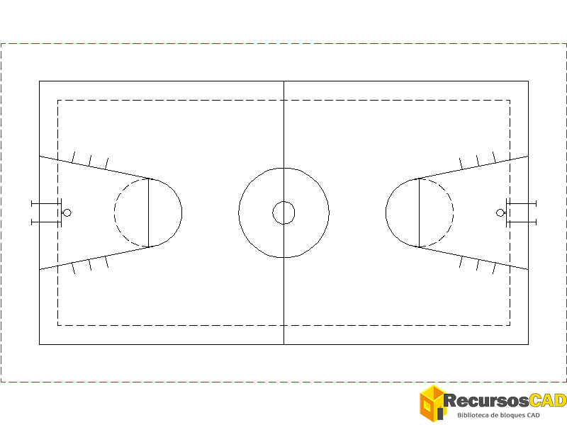 Bloques DWG de campo o canchas de baloncesto para AutoCAD 2D tipo 001