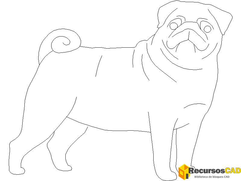 descargar perro pug autocad dwg gratis en vista lateral 2D