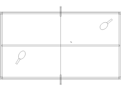 Bloques DWG de tenis o pimpón de mesa con raquetas vista superior