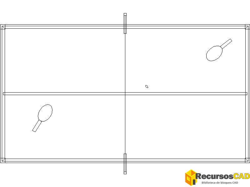 Bloques DWG de tenis o pimpón de mesa con raquetas vista superior