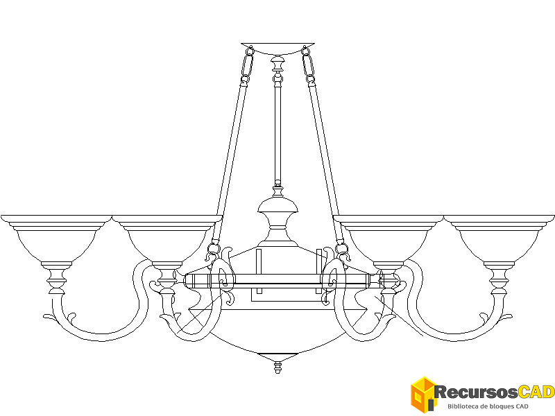 Araña con cuenco de madera con iluminación superior