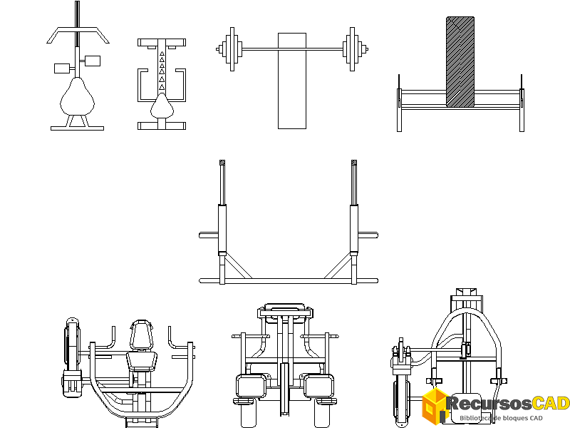 Bloques para AutoCAD: Completo Mobiliario de Gimnasio en Formato DWG Gratis DWG AutoCAD