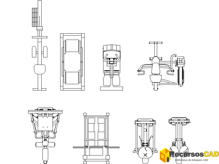 Bloques para AutoCAD: Completo Mobiliario de Gimnasio en Formato DWG ...