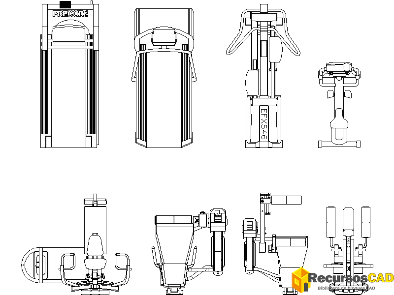 Bloques para AutoCAD: Completo Mobiliario de Gimnasio en Formato DWG ...