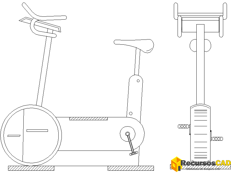 Vista frontal y lateral de una bicicleta de spinning