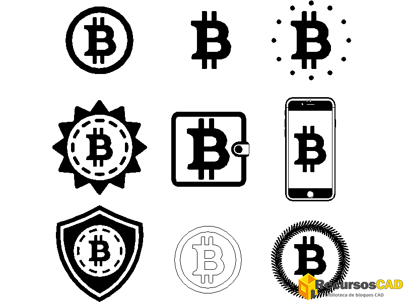 Bloques DWG de Logotipos de Bitcoin para AutoCAD: Criptomoneda en Formato DWG