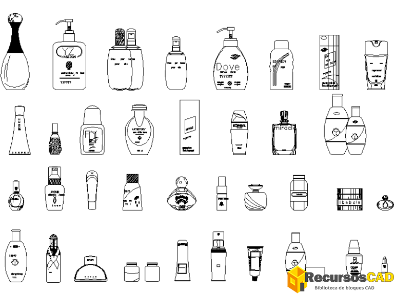botellas para liquidos perfumes y colorantes DWG listo para usar