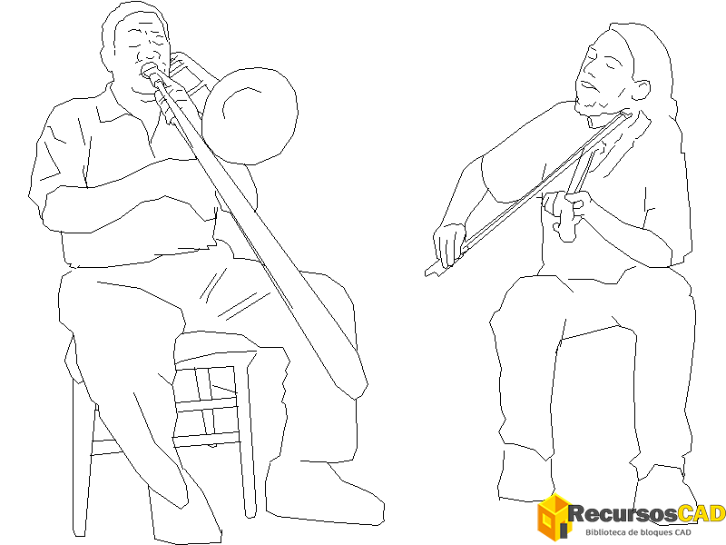 descargar musicos autocad dwg gratis bloque 2D músicos ensayo vista lateral