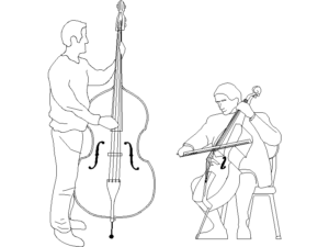 Descargar músicos AutoCAD DWG Gratis – Bloque 2D violonchelo y contrabajo