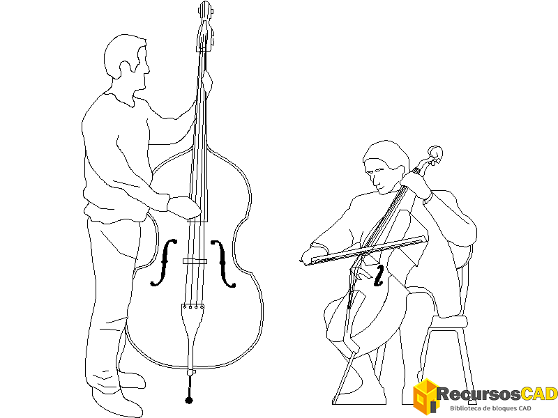 descargar musicos autocad dwg gratis bloque 2D violonchelo y contrabajo vista lateral