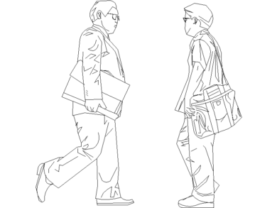 2 personas caminando a la oficina