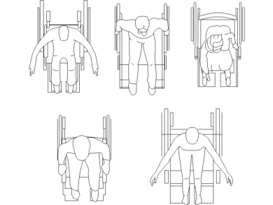 4 personas en sillas de ruedas vistas desde arriba