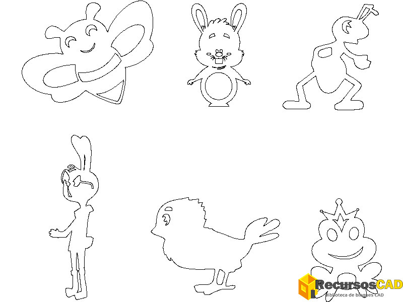 Bloques DWG de Caricaturas de Animales Bonitos