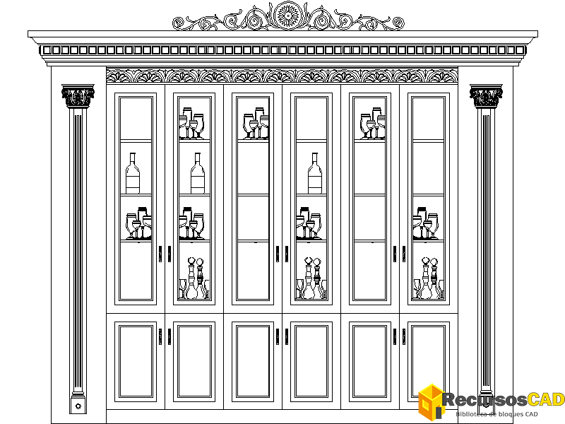 Bloques AutoCAD DWG: Armarios de Lujo con Columnas Laterales