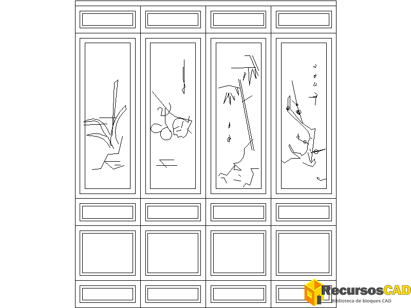 Bloques AutoCAD DWG: Gran Armario de Madera con Frescos