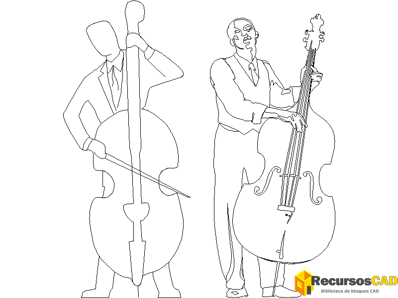 descargar musicos autocad dwg gratis bloque 2D contrabajistas vista lateral