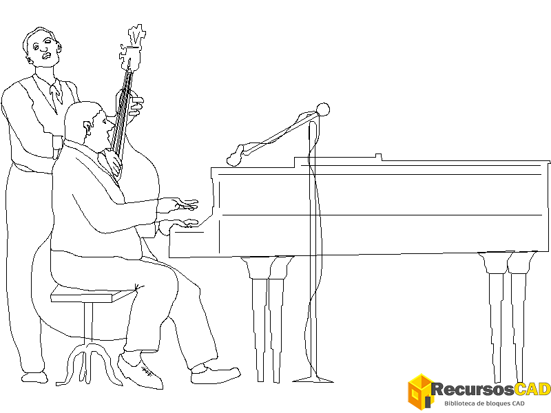 descargar musicos autocad dwg gratis bloque 2D piano contrabajo vista lateral