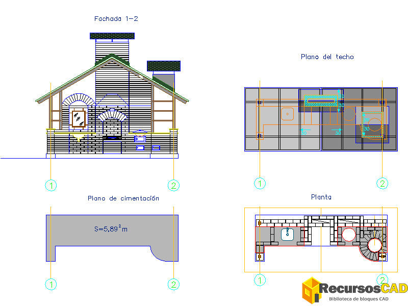 Barbacoa vista en planta y elevación