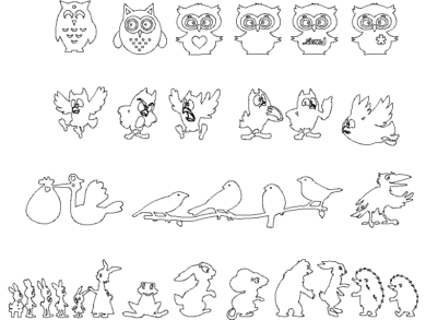 Bloques DWG de Caricaturas de Búhos y Otros Animales